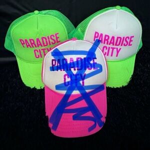 Set of 2 Neon “Paradise City” Trucker Hats Adjustable Mesh‎ Caps